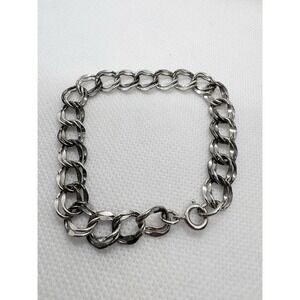 Vintage WELLS Sterling Silver Charm Bracelet Double Link Chain 6.75" Mid Century